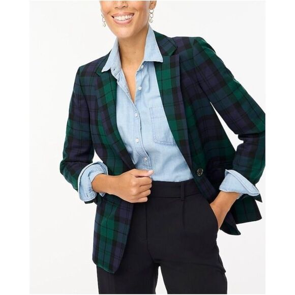 J. Crew Factory Black Watch Plaid One-Button Blazer Size 16 - Picture 1 of 9